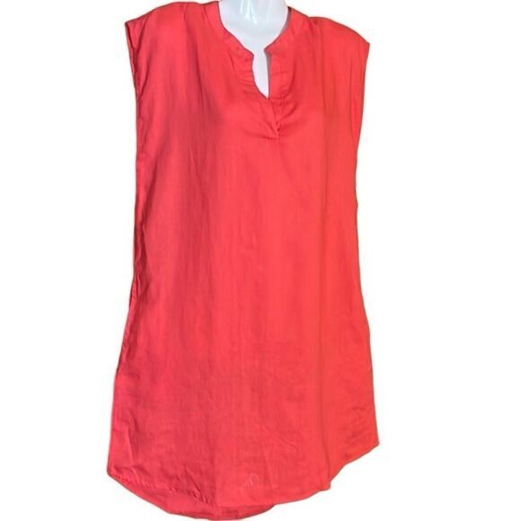 Allen Allen womens dress XS 100% linen coral split V-Neck sleeveless pockets NWT - Picture 1 of 9